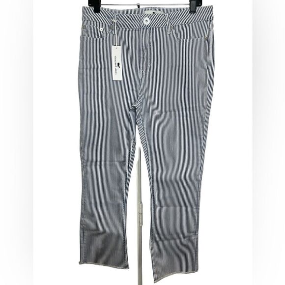 Vineyard Vines Railroad Stripe High Rise Kick Flare Raw Hem Jamie Jeans Size 30 - Picture 1 of 11